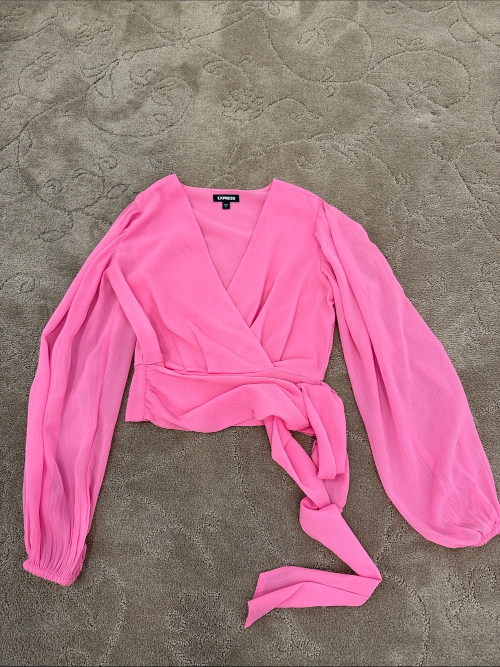 Express Bright Pink Wrap Blouse with Tie Waist